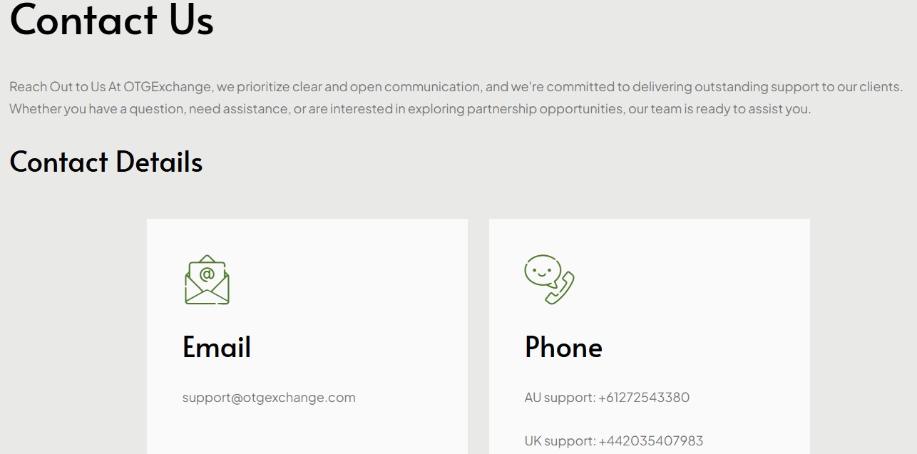 OTG Exchange Customer Support OTG Exchange Customer Support
